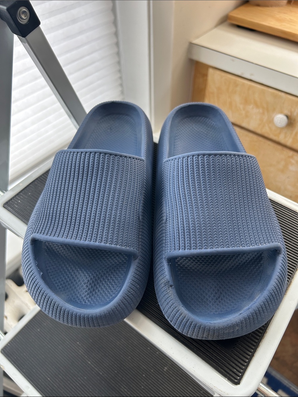 Blue Slip-On Textured Slide Sandals